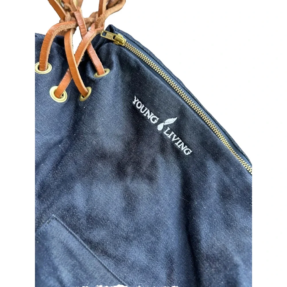 Maui HI Treehouse Designs Mauna Backpack Sling Denim Leather Young Living Zipper